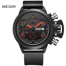 MEGIR Silikonarmband für Herren Chronograph Uhr Militär Armee-Stil Uhr Schwarz