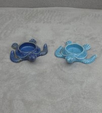​PartyLite Paar Meeresschildkröte Windlicht/Teelicht Kerzenhalter blau Keramik Retired
