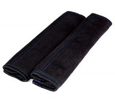 2x Gurtschoner weich samt Schwarz Naht Blau Gurtpolster Schoner Sicherheitsgurt