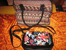2 Handtaschen, 1x Henkeltasche aus Stoff (Ethnomuster) & 1 kleine Umhängetasche