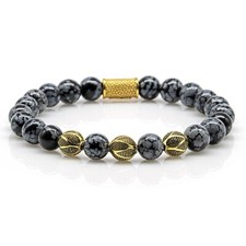 Obsidian Armband Bracelet Perlenarmband Snowflake 925 Sterling Silber 18k Gold 