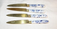 4 x (4STK)  antike OBSTMESSER mit Zwiebelmuster - Porzellangriff, Stahlbronze