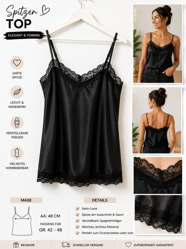 Spitzen top schwarz satin look - top,
