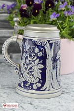 Krug mit Zinndeckel Marzi & Remi Keramik blaue Glasur 95% Hansen Zinn vintage