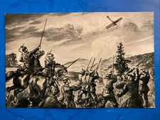 Kriegspostkarte 1914 - Deutsche Ulanen und Infanterie schießen bei St. Quentin..