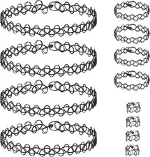 12 Stück Elastische Halskette Set Stretch Tattoo Choker Kette Armband Ringe