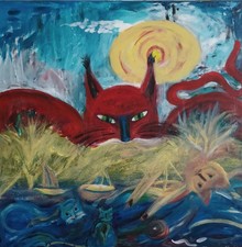 Die Batmankatze.Ein Roter Kater rettet kleine Artgenossen aus reissendem Fluss.