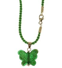 Schmuck Set: Stoffkordel Anhänger Gelbgold 375 Muranoglas grün X8