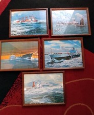 5 Bilderrahmen, Holz/Glas mit Drucken von Schiffsmotiven (sh. Fotos)