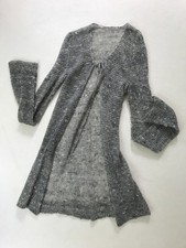 Vintage 1970er Strickmantel Jacke Boho Hippie Cardigan grau-grün lange Ärmel