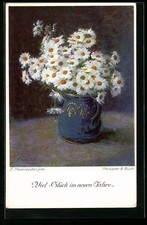 Künstler-AK Meissner & Buch M&B Nr. 2302: Margeriten in einer Steingutvase 