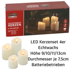LED Kerzen Set 4er Echtwachs mit Timer und Batteriebetrieb ∅7,5cm H 9/10/11/13cm