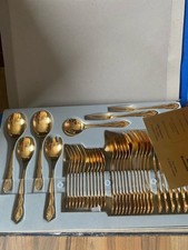 Olympia Besteck-Set, Solingen,  Edelstahl 18/10, hartvergoldet 23/24 Karat 37 