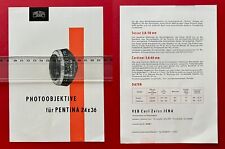 DDR Reklame Typenblatt VEB CARL ZEISS Jena 1961 Objektive für PENTINA   ( F22268
