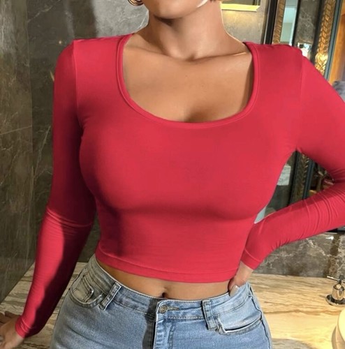 Rotes crop langarm shirt - shirt, gr