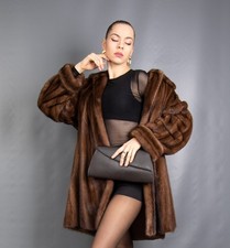 16361 SUPERIOR ECHT NERZ MANTEL LUXUS PELZ JACKE SWINGER PELZ WUNDERSCHÖN GR XL