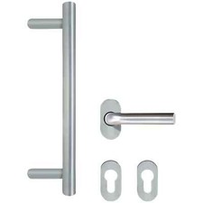 Edelstahl Stoßgriff SET 350 mm Griffstange Haustürbeschlag Stangengriff + Klinke
