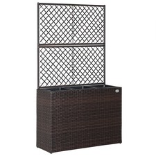 B-Ware Rattan Pflanzkübel 3er mit Rankgitter braun Blumen Pflanzen Garten Balkon