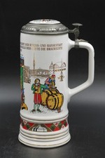 Bierkrug Dortmunder Union 700 Jahre Braurechte Porzellan mit Zinndeckel H 26 cm