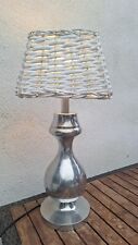 Tischlampe Korb Silber Landhaus XL Maritim, Lampe Weide E27 Metall