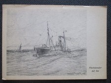 RAR  seltene AK  alter Zeit ca 1948 ! Gemälde FISCHDAMPFER SCHIFF auf See  !