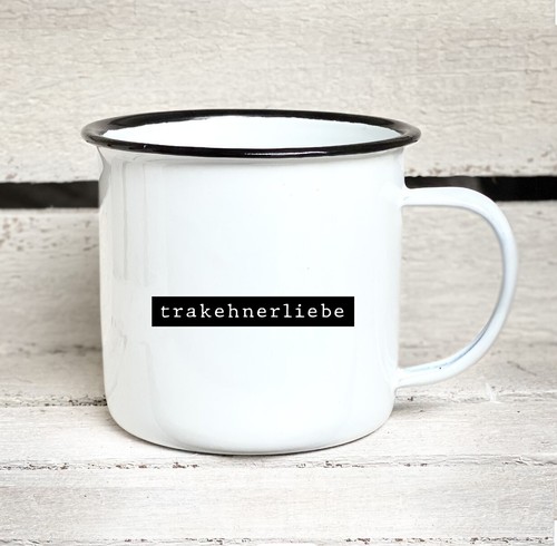 Emaille becher bedruckt weiß - becher,