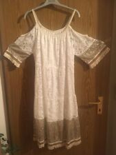 Tolles Kleid Damen Made in Italy One Size weiß goldene Pailletten Fransen