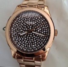 Fossil Damenuhr Edelstahl Roségold Strass Glitzer Funkelnd