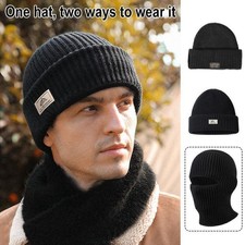 2 IN1 Herren Strickmütze Thermo Balaclava Sturmhaube Skimaske Winter Warme-Mütze
