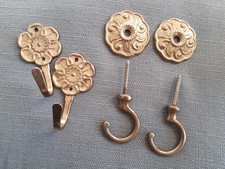 4 Raffhalter, Messing, Zierhaken, Rosetten, Wandhaken, Gardinenhaken