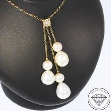 Wert 1080 € Brillant Perl Collier 750 18 Karat Gelb Gold xxyy