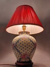 British Stil Landhaus Tischlampe Lampenschirm Plissee Rot Keramik D30cm x  H45cm