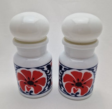 Retro Vorratsdosen Bonbongläser 2x Glas Behälter 70er weiß Belgien Vintage 14cm