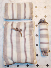 Bettwäsche Braun gestr. Decke + Kissen + Nackenrolle 10x8cm / 4x7 cm Puppenstube