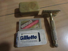 Vintage Gillette Sicherheitsrasierer in Bakelittopf
