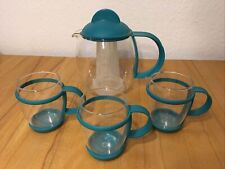 Teekanne Jenaer Glas-Werk +3 Tee-Gläser Kunststoff mint mit Teesieb WIE NEU -RAR