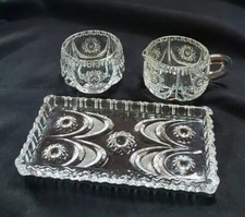 Walther Glas Milchkännchen, Zuckerdose und Tablett Schleuderstern Bleikristall? 