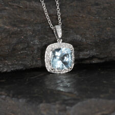 Wert 1570 € Brillant Aquamarin Anhänger mit Kette in 750 18 Karat Weiß Gold