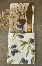Bestecktasche Oliven Mediterran Gedeckter Tisch Handarbeit Neu