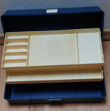 Werkzeugkasten Werkzeugkiste Kunststoff aufklappbar mit Fächern blau - alt