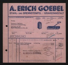 LEIPZIG, Rechnung 1946, A. Erich Goebel Stahl-Brenn-Stempel Gravieranstalt
