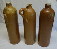 Alte Tonflaschen(F3)Rhenser Mineralbrunnen,EMS Kraenchen Brunnen,Selters-Sprudel