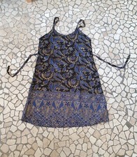 Sommerkleid,Gr.S, Batik,Vintage,Bali,Boho,Blau/ Gold,Strand,Beach,Sarong,simple