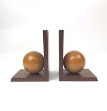 Seltenes Bauhaus Art Deco Holz Kubist Paar Buchstützen Germany 1930 