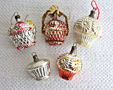 Alter Christbaumschmuck * 5 silbern verspiegelte schöne Blumen- und Obstkörbe *