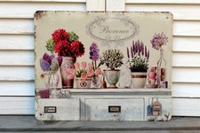 Shabby Blechschild Provence Nostalgie Blumen Vasen Retro Wandbild