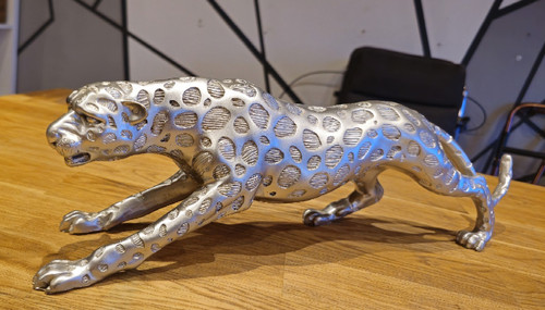 Leopard skulptur silberfarben - skulptur,