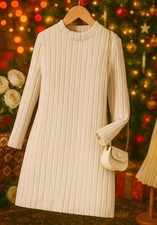 Mädchen Strickkleid beige