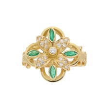 Edler Damen Ring 750/000 (18 Karat) Gelbgold mit Smaragd und Diamanten, Second H