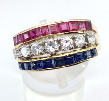 Ring 750/18K Gelbgold  7 x Diamant 0,62 ct Brillanten Saphir Rubin Gr. 57 #2628